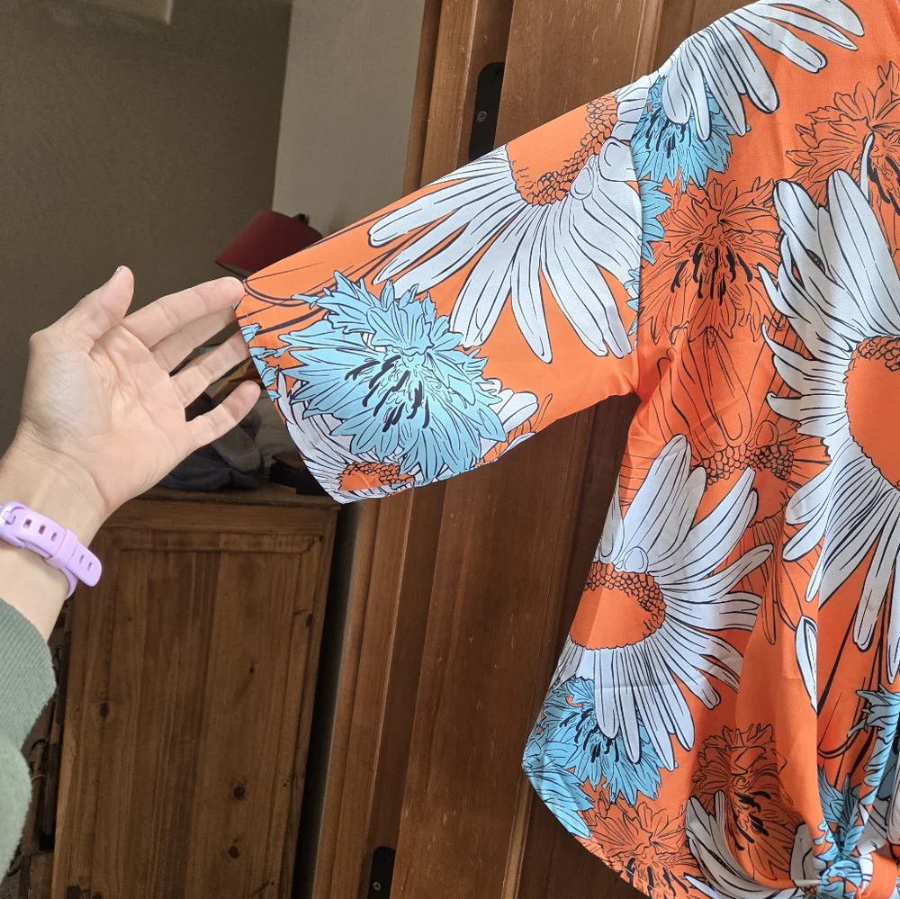 Orange Floral Women's Top - Picture 2 of 3